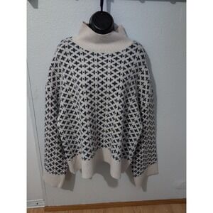 For The Republic Navy Cream Geometric Women's Sweater Wide Ribbed Cuffs & Hem XL